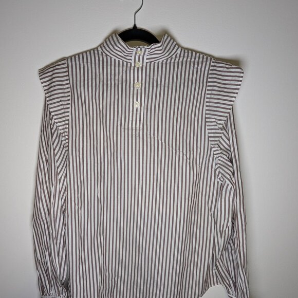 Everlane Shirt Women 8 NWT Brown And White The Wing Shoulder Mockneck Silky - Picture 3 of 5